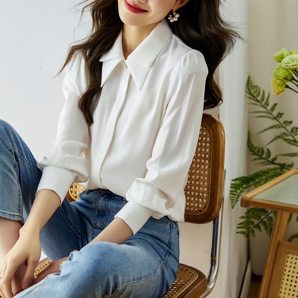 Long sleeve white shirt chiffon niche tops for women