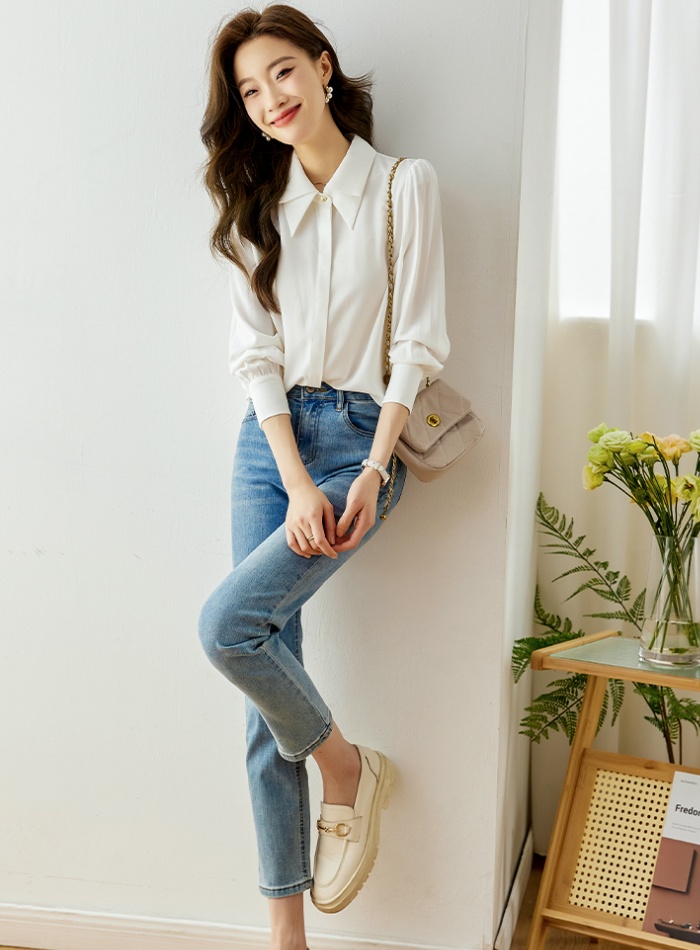 Long sleeve white shirt chiffon niche tops for women