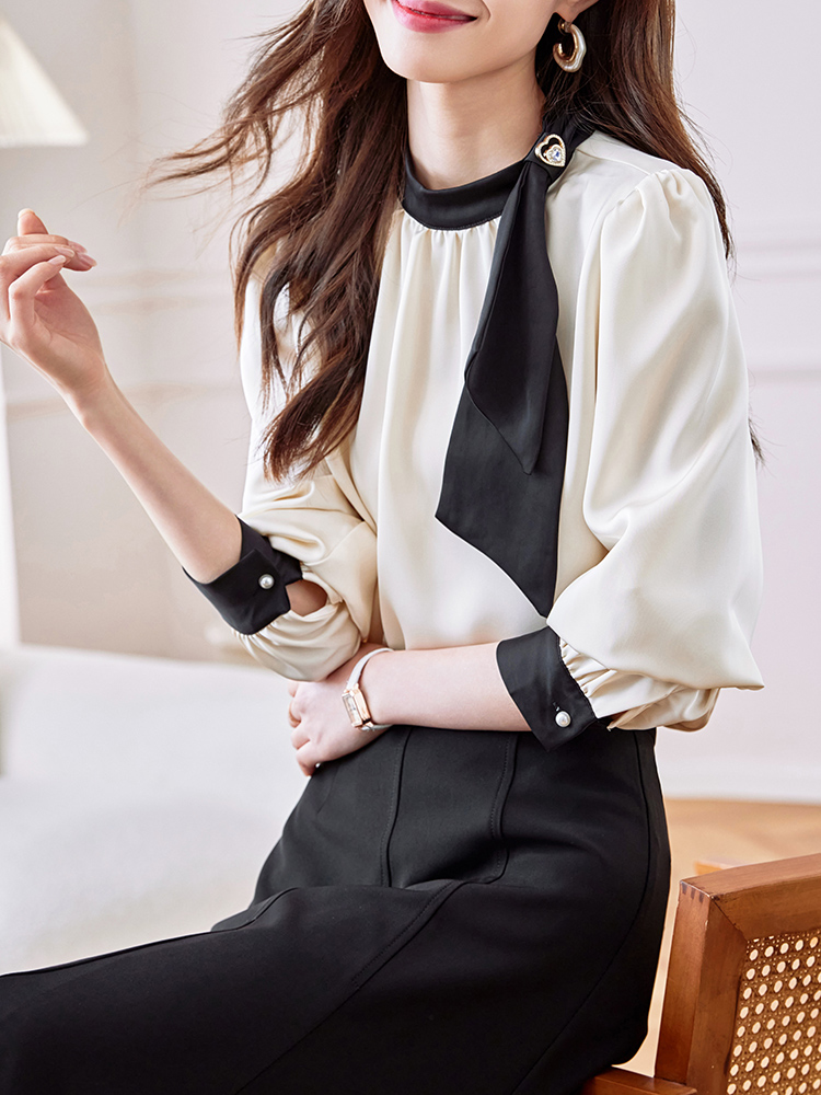 Long sleeve temperament France style unique autumn shirt