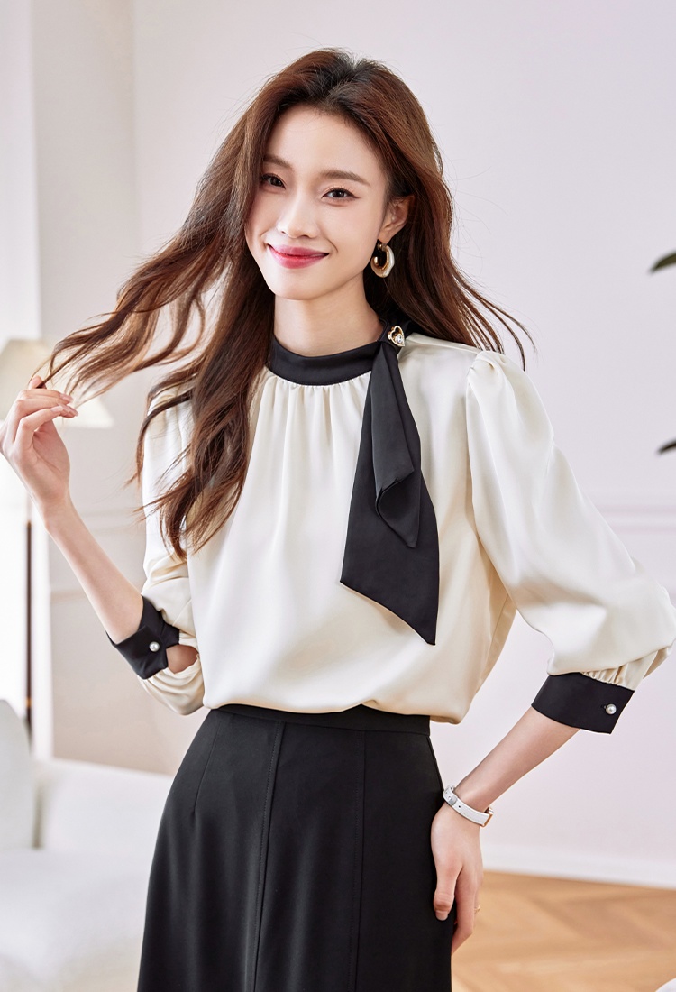 Long sleeve temperament France style unique autumn shirt