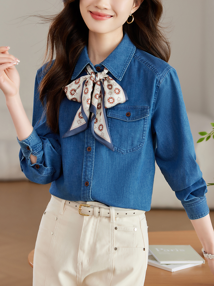 Spring long sleeve tops commuting temperament shirt for women