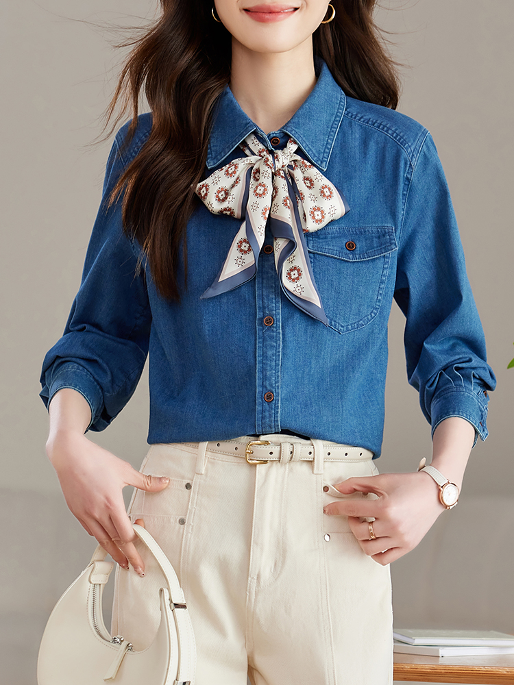 Spring long sleeve tops commuting temperament shirt for women