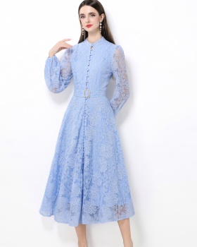 Pinched waist retro dress breasted long dress for women