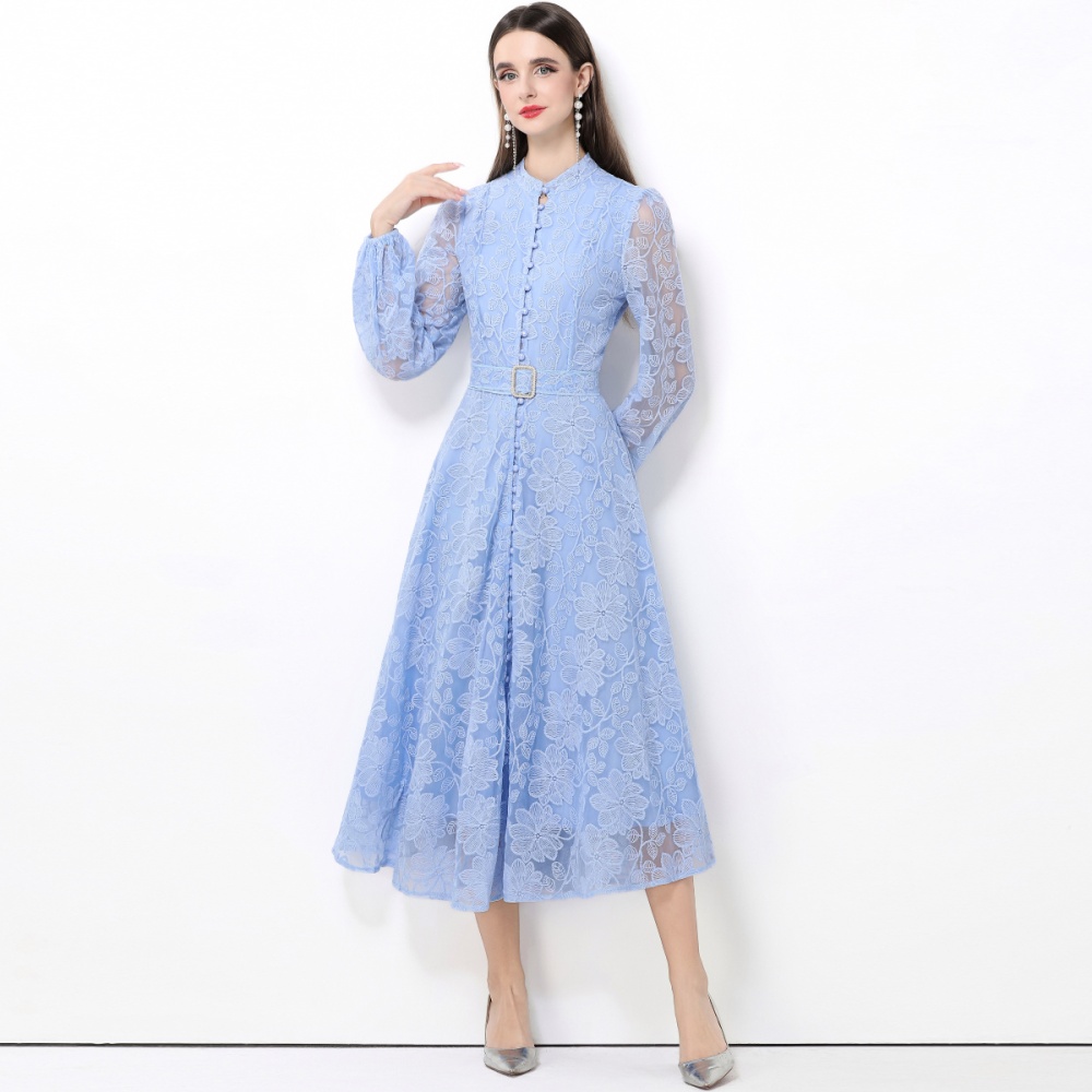 Pinched waist retro dress breasted long dress for women