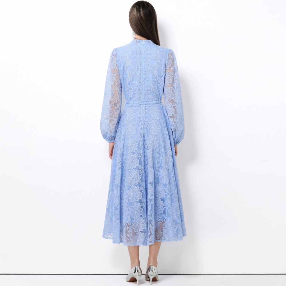 Pinched waist retro dress breasted long dress for women