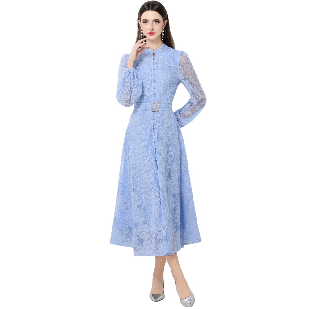 Pinched waist retro dress breasted long dress for women