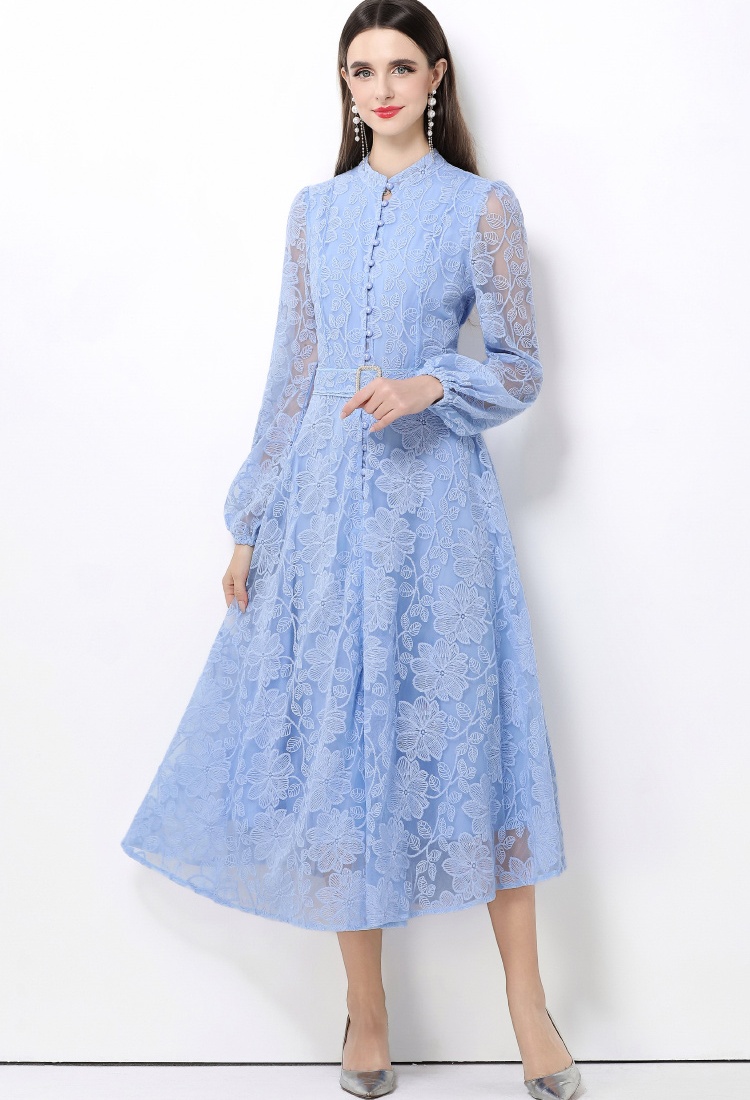 Pinched waist retro dress breasted long dress for women