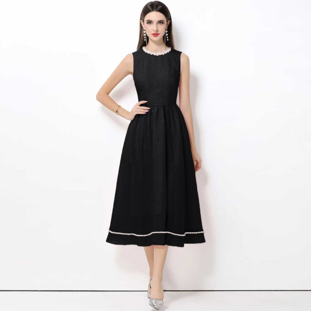 Slim retro beading sleeveless France style grace dress