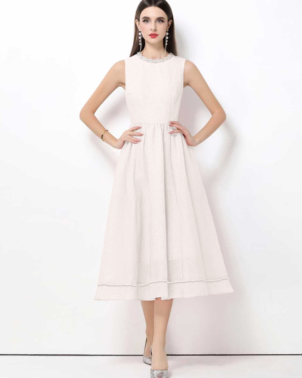 France style retro sleeveless beading grace slim dress