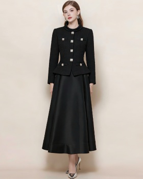 Splice long sleeve long dress France style dress