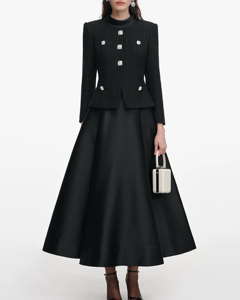 Splice long sleeve long dress France style dress