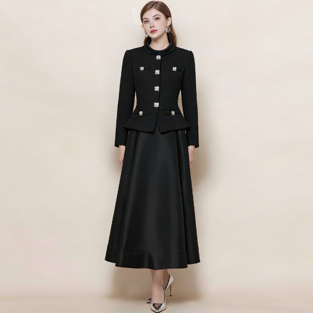 Splice long sleeve long dress France style dress
