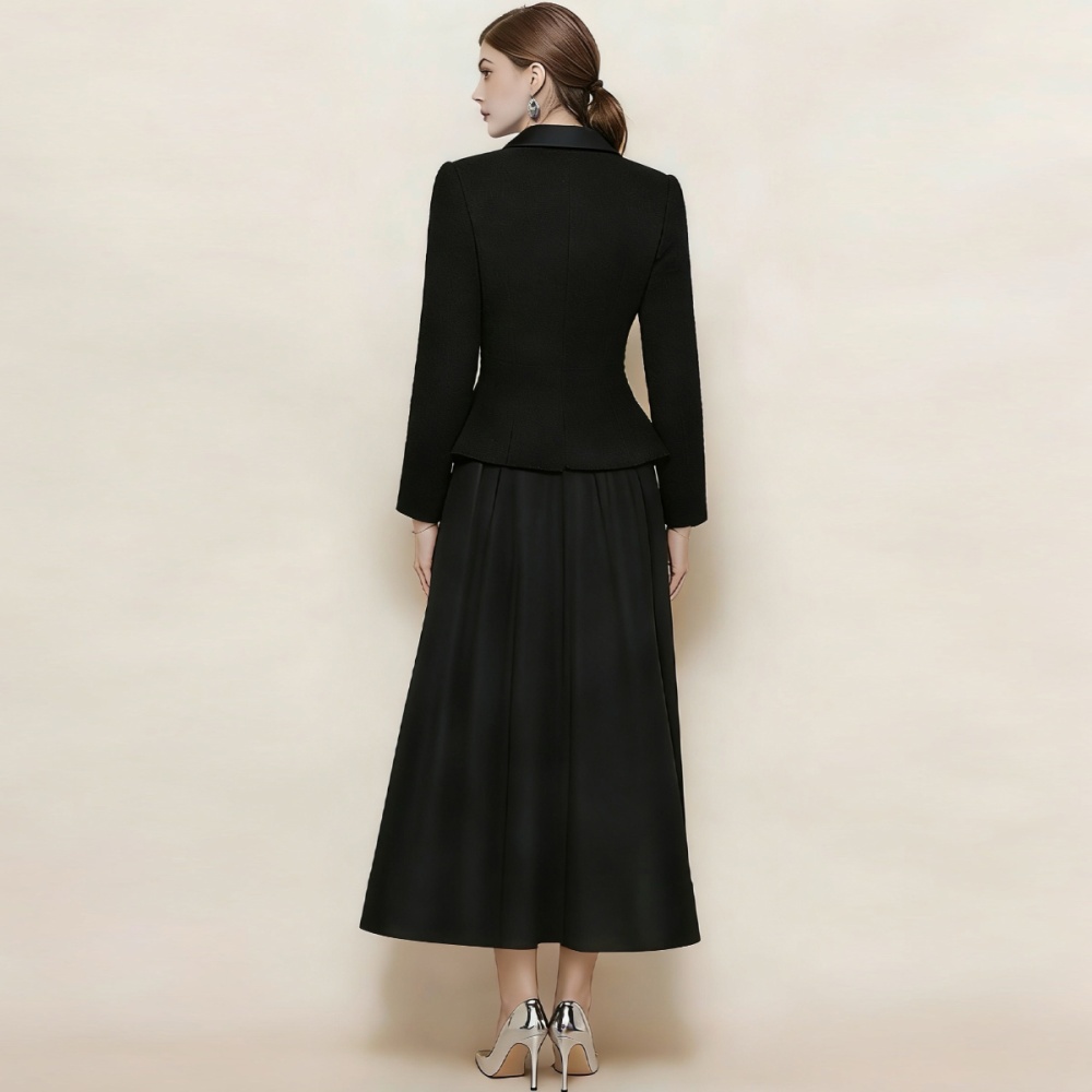 Splice long sleeve long dress France style dress