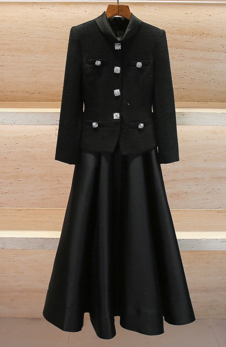 Splice long sleeve long dress France style dress