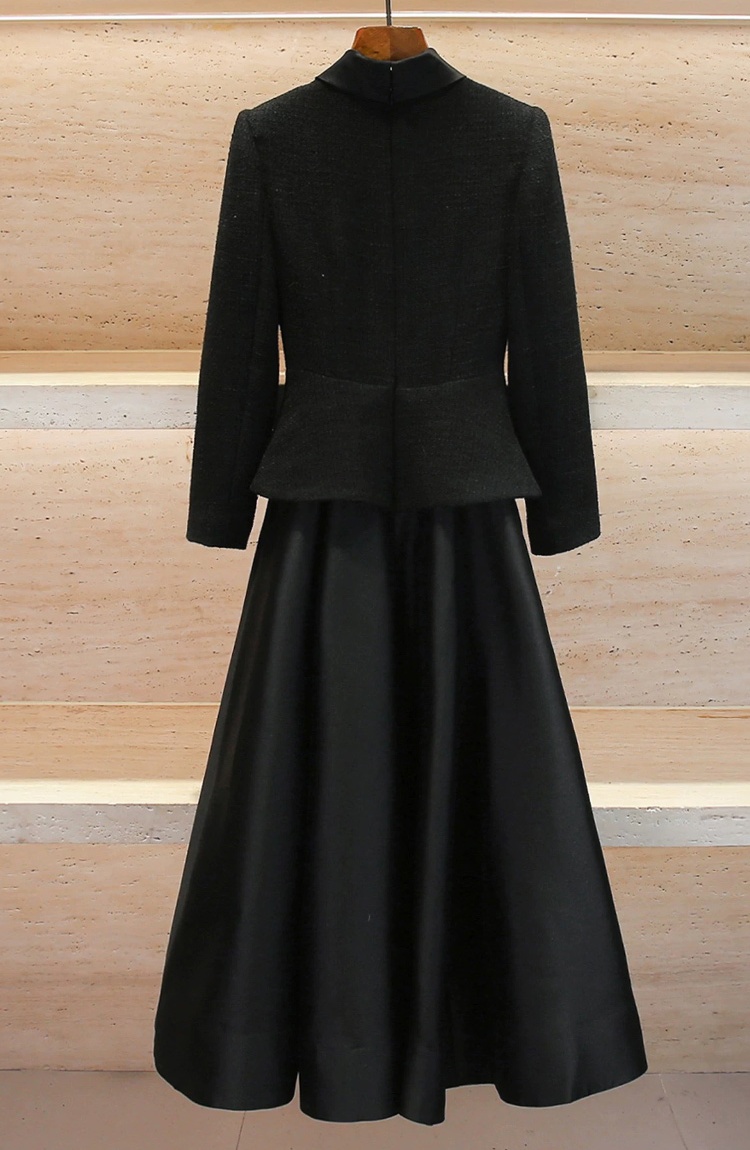 Splice long sleeve long dress France style dress