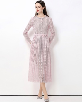 Hollow inside the ride retro France style dress 2pcs set