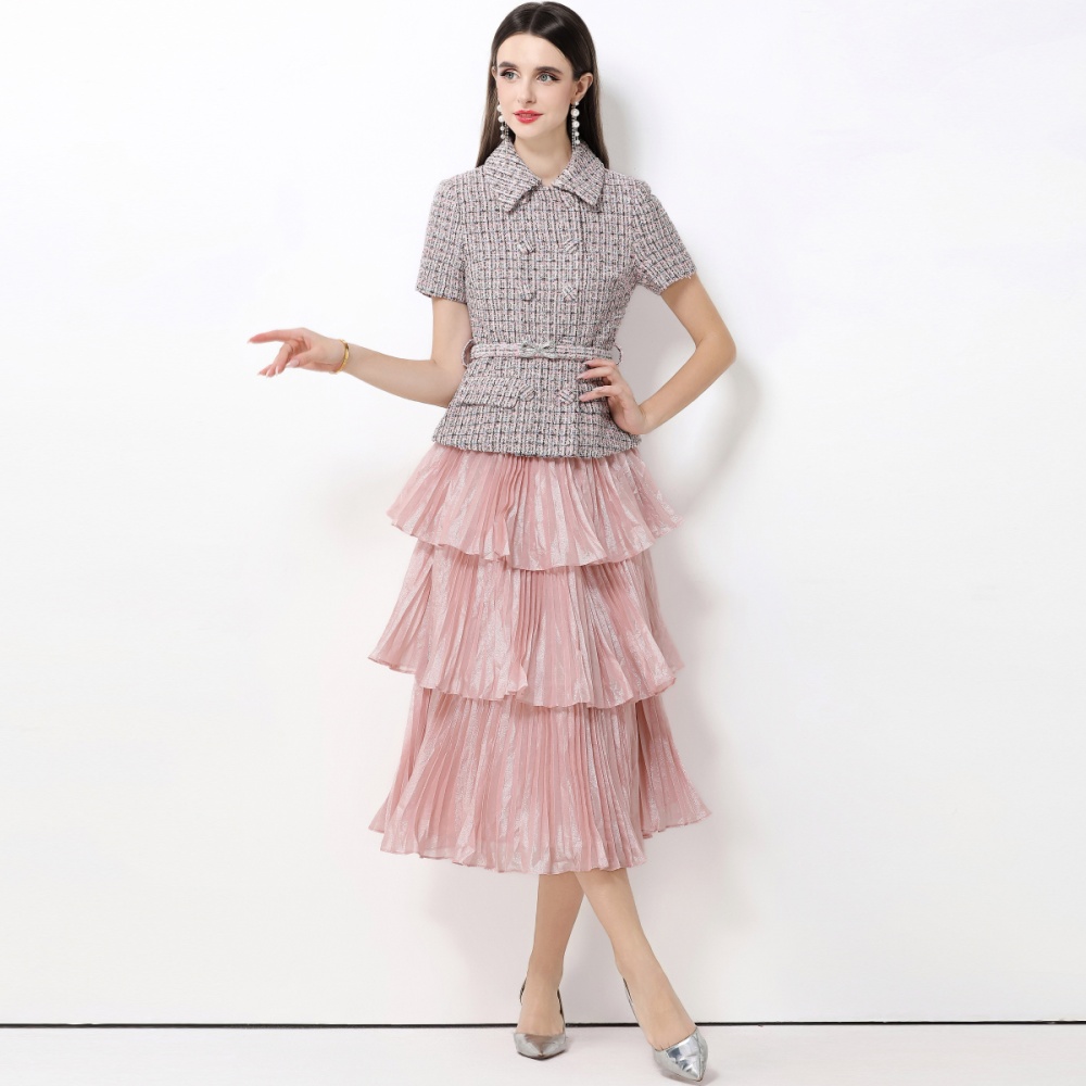 Chanelstyle with belt dress Pseudo-two long dress