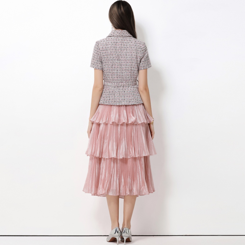 Chanelstyle with belt dress Pseudo-two long dress