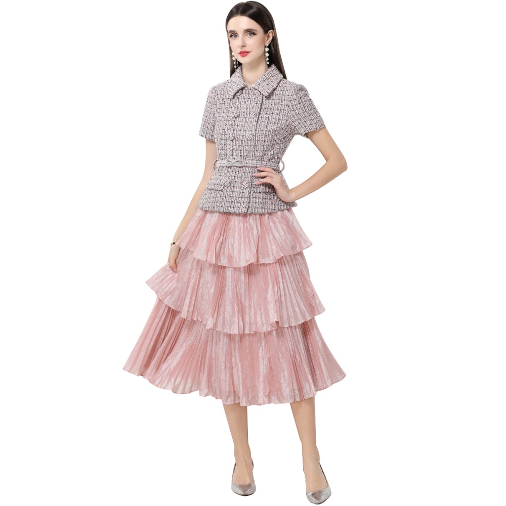 Chanelstyle with belt dress Pseudo-two long dress