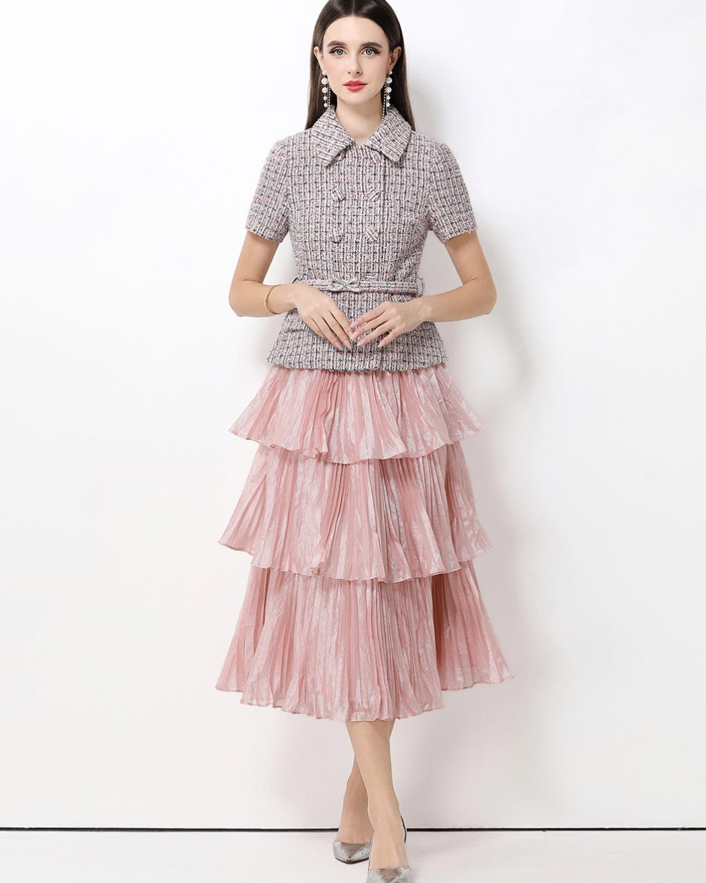 Chanelstyle with belt dress Pseudo-two long dress