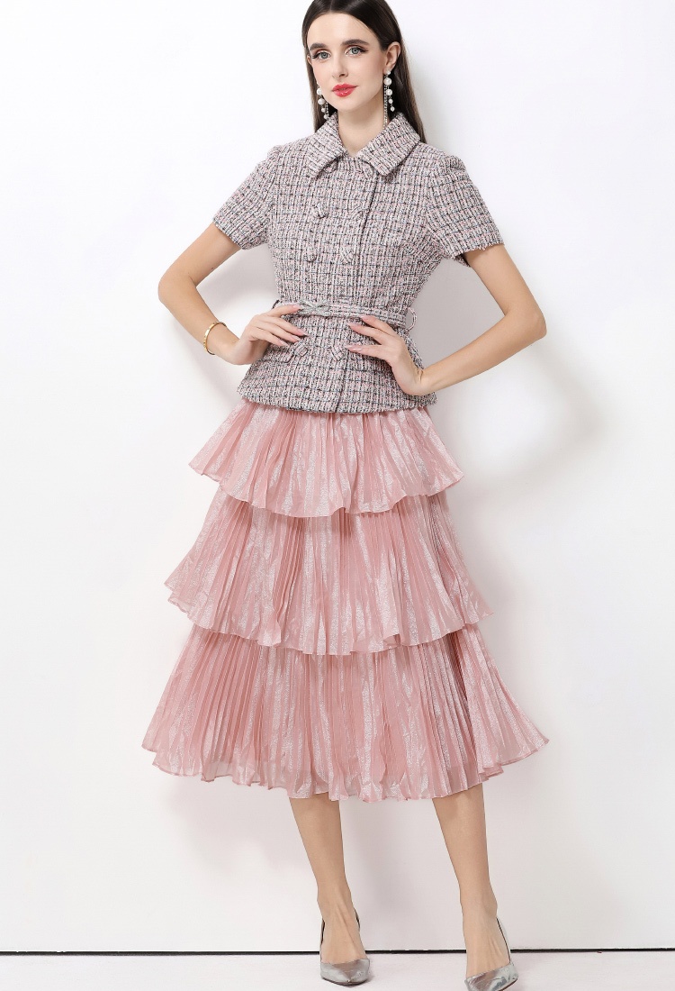 Chanelstyle with belt dress Pseudo-two long dress