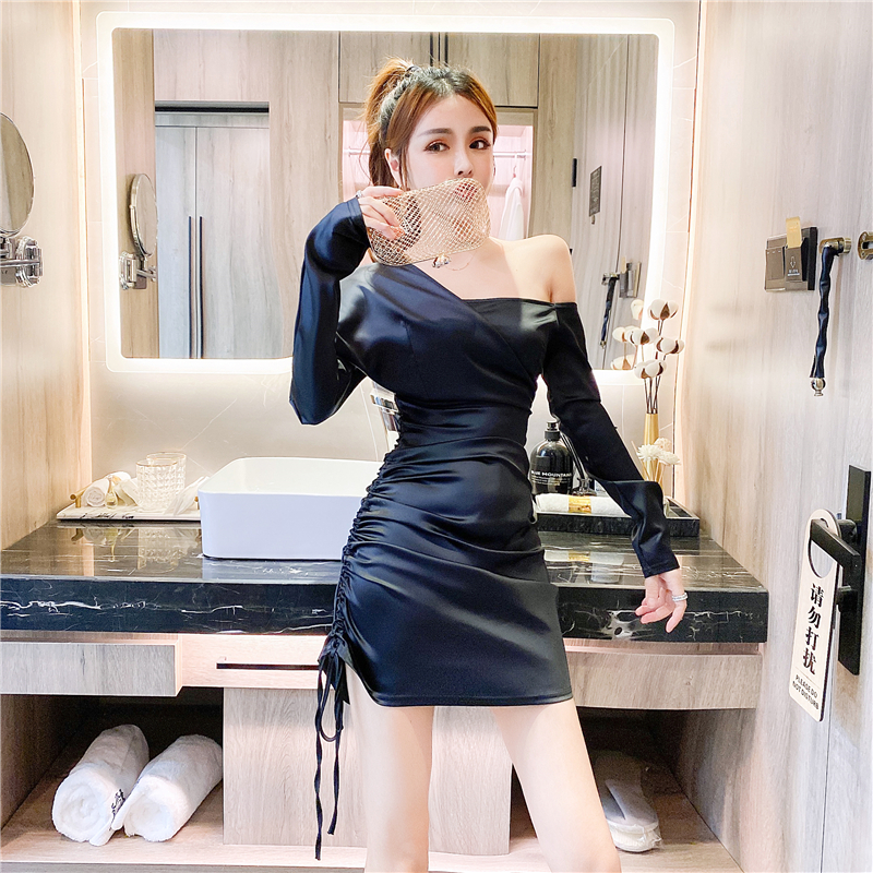 Horizontal collar spring fashion package hip dress