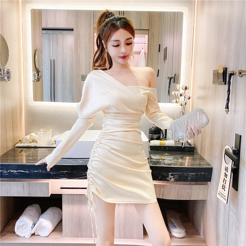 Horizontal collar spring fashion package hip dress