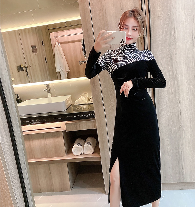 Splice Western style long dress printing formal dress