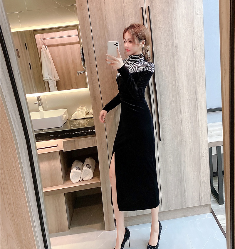 Splice Western style long dress printing formal dress