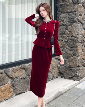 Fashion golden velvet long dress autumn dress