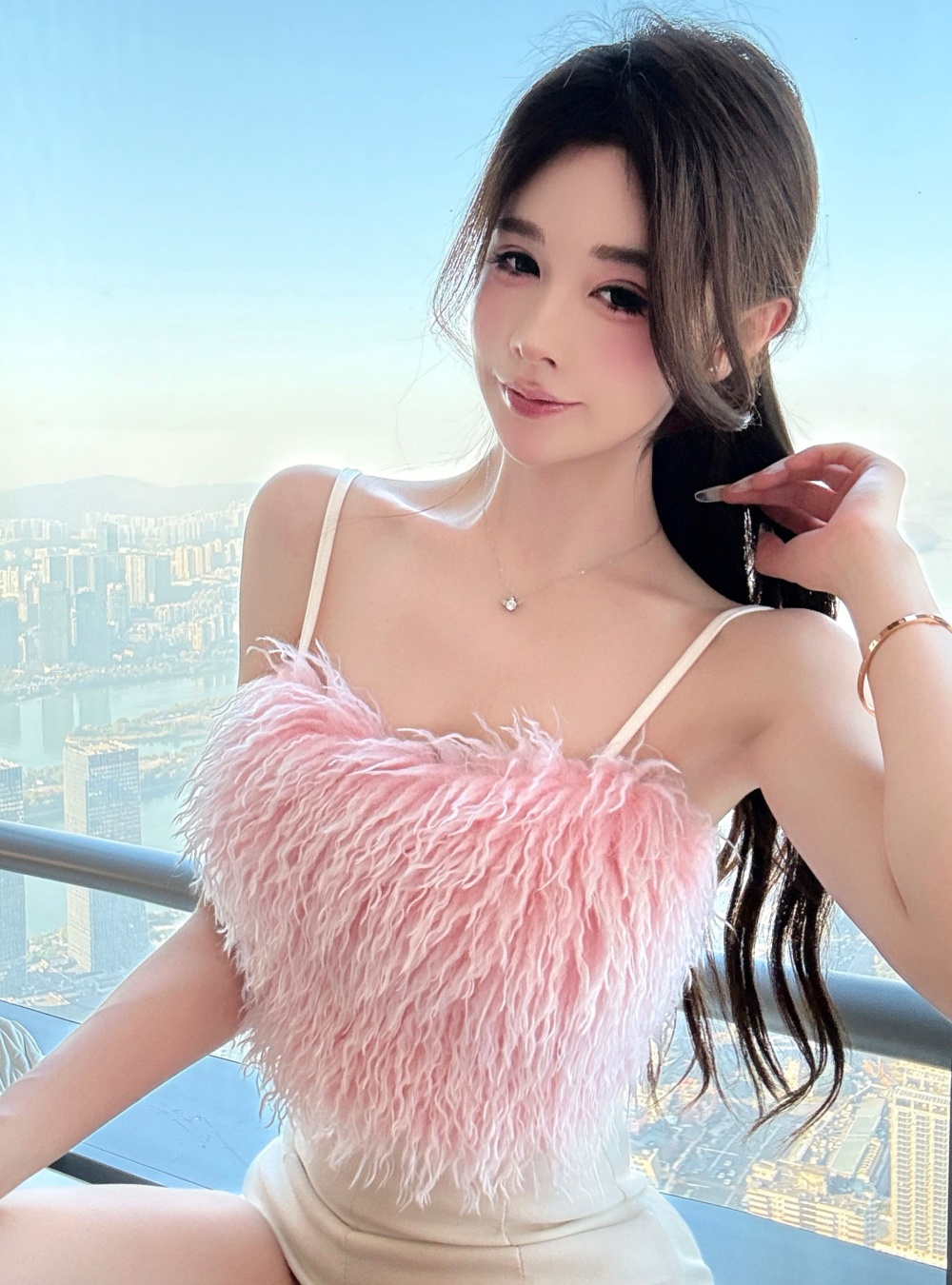 Spicegirl pink tassels tops short elmo sling vest for women