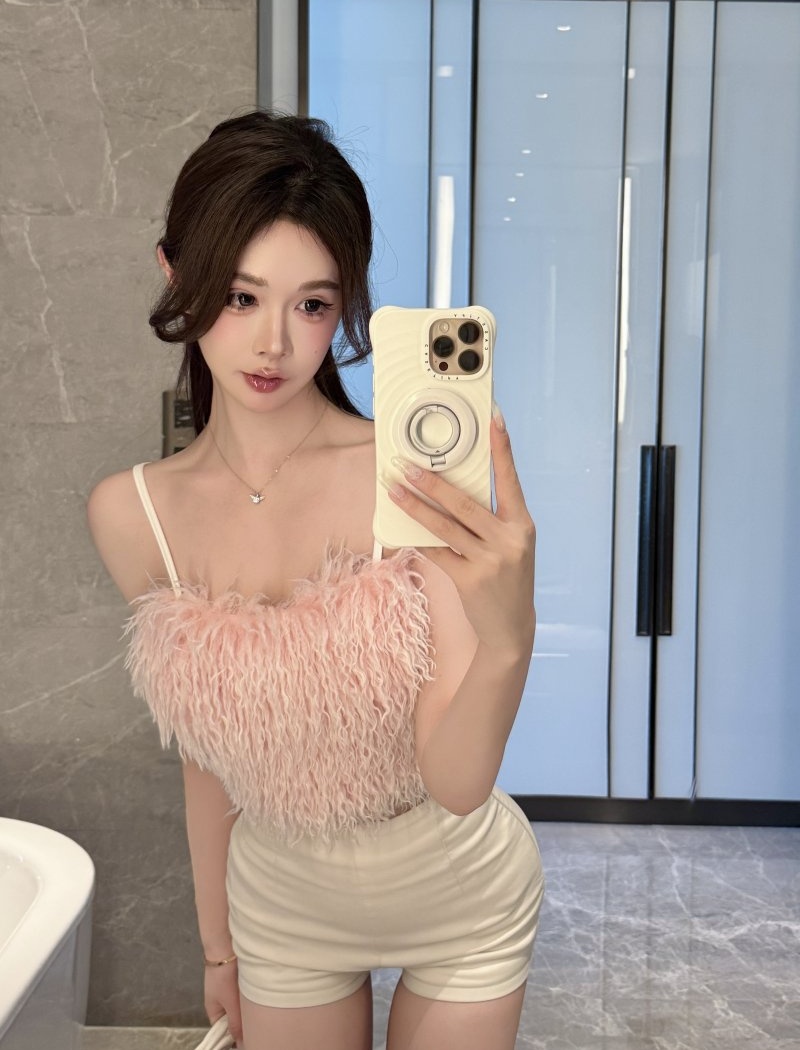 Spicegirl pink tassels tops short elmo sling vest for women