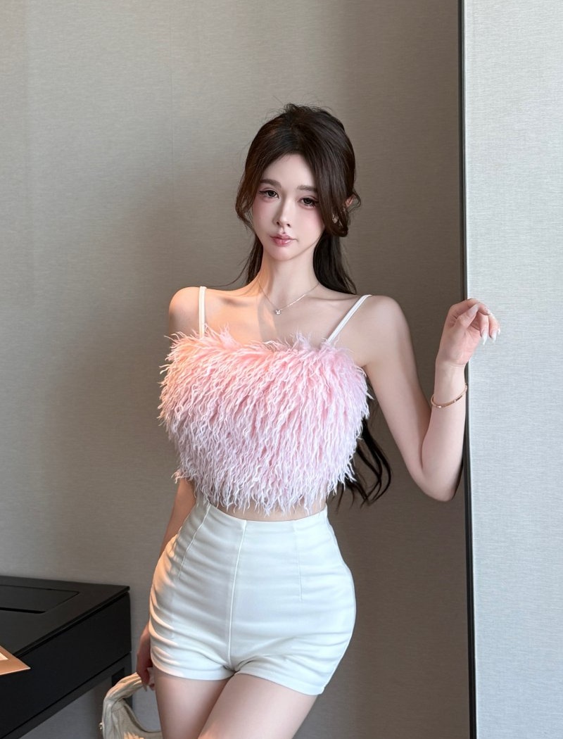 Spicegirl pink tassels tops short elmo sling vest for women