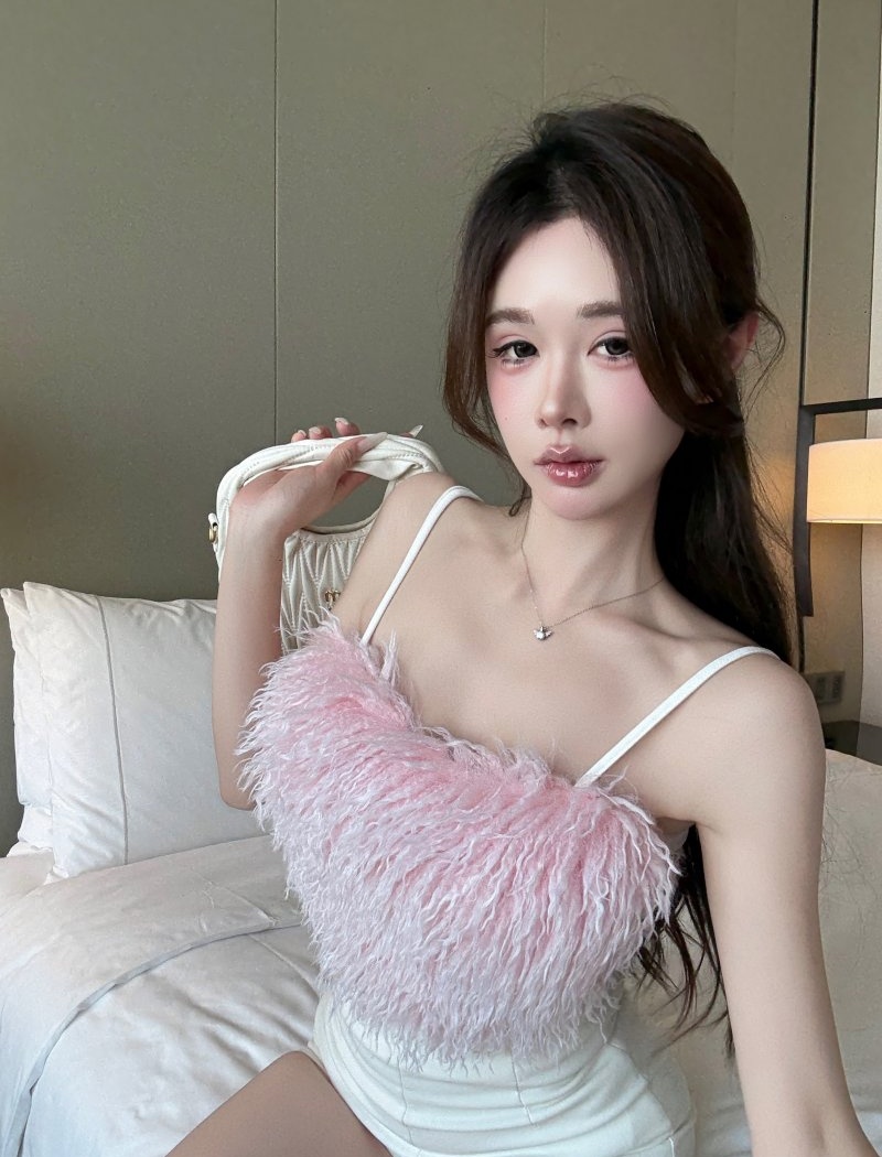 Spicegirl pink tassels tops short elmo sling vest for women