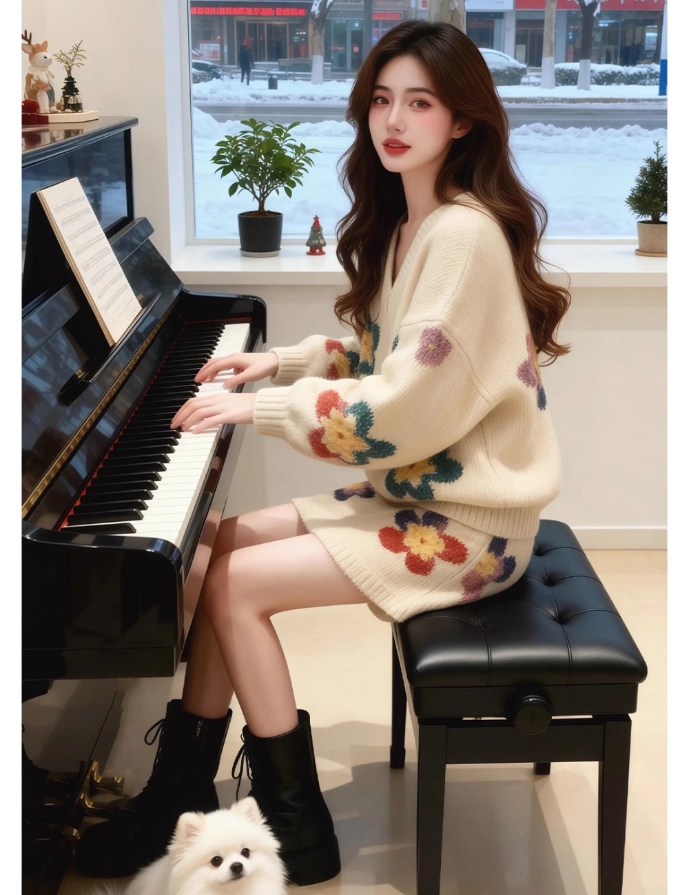 Unique Korean style short skirt spring retro sweater 2pcs set