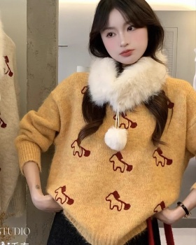 Pony knitted winter scarves embroidery all-match sweater for women