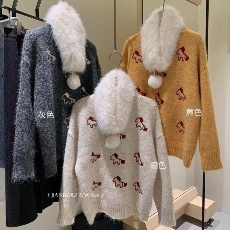 Pony knitted winter scarves embroidery all-match sweater for women