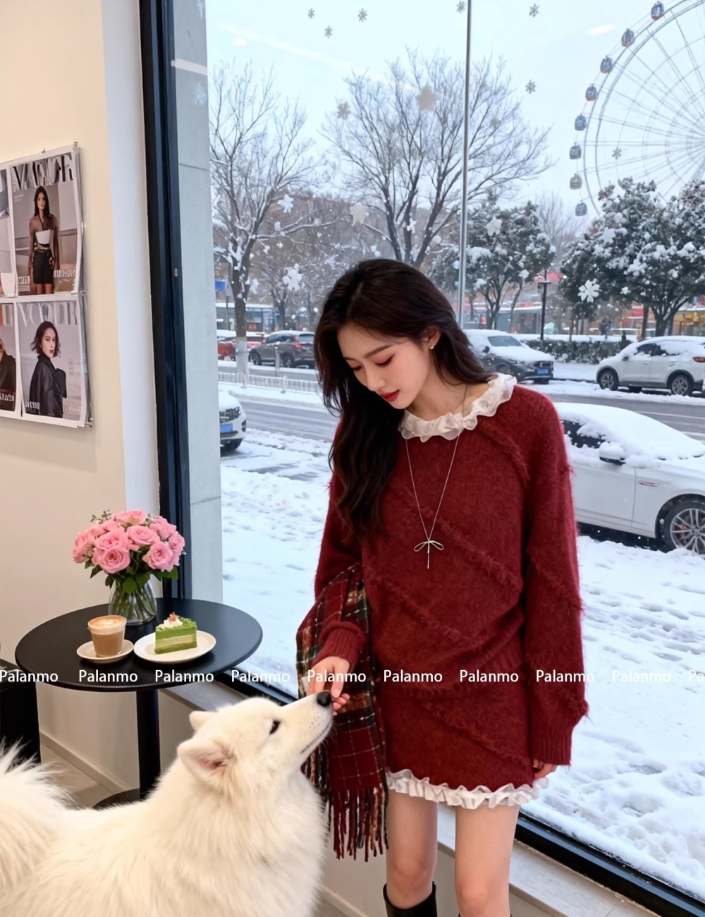 Tender red short skirt fashion tops a set for women