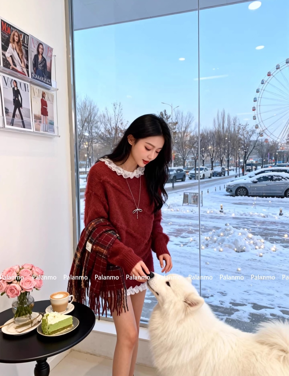 Tender red short skirt fashion tops a set for women