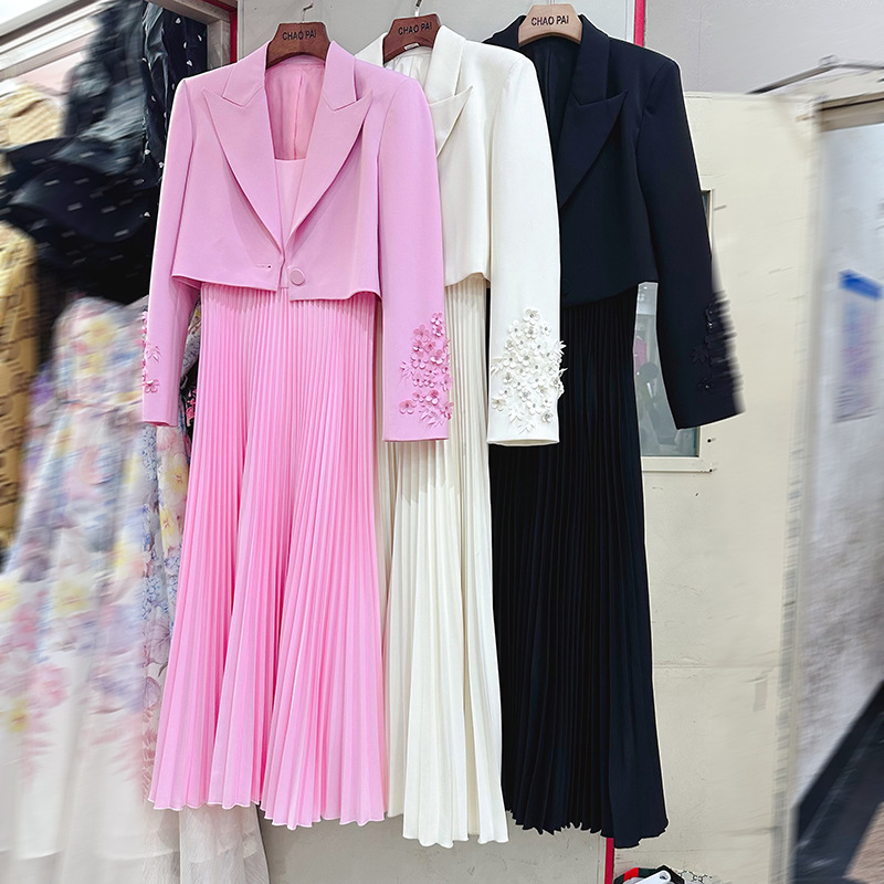 Sling crimp dress flowers stereoscopic coat 2pcs set