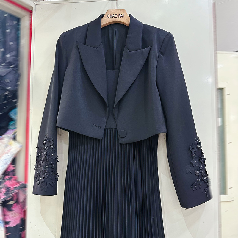 Sling crimp dress flowers stereoscopic coat 2pcs set