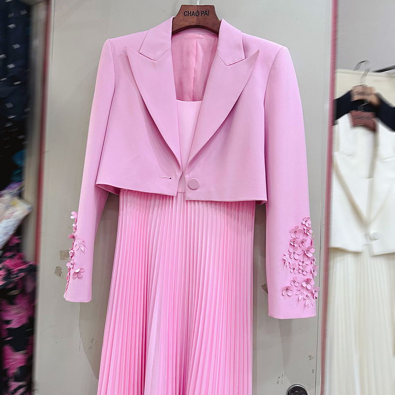 Sling crimp dress flowers stereoscopic coat 2pcs set