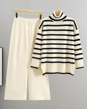 Fashion sweater Casual wide leg pants 2pcs set for women