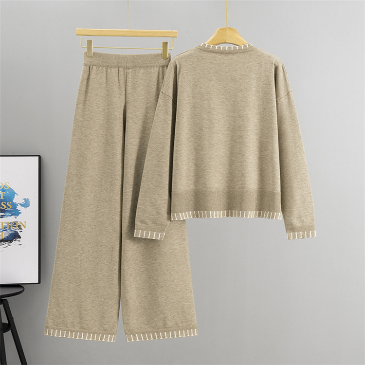 Fashion sweater wide leg pants 2pcs set for women