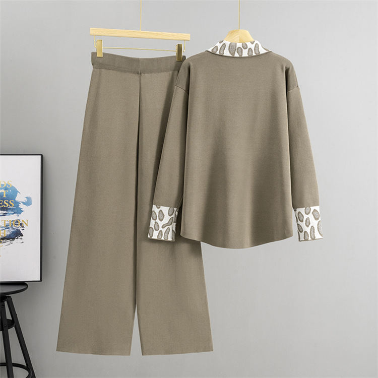 Knitted wide leg pants Casual cardigan 2pcs set