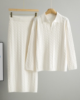 Temperament knitted sweater show young skirt 2pcs set