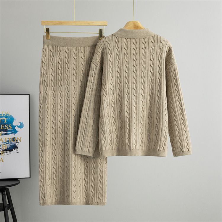 Temperament knitted sweater show young skirt 2pcs set