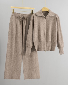 Casual sweater wide leg pants 2pcs set for women