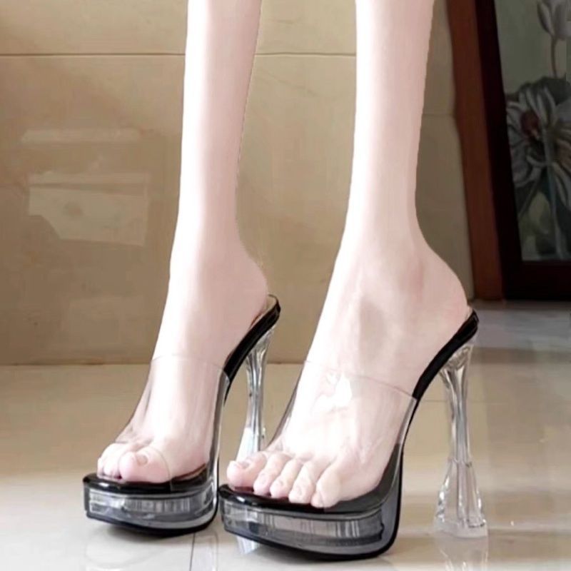 Transparent thick slippers very high sandals for women