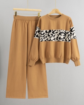 Long sleeve sweater leopard coat 2pcs set for women